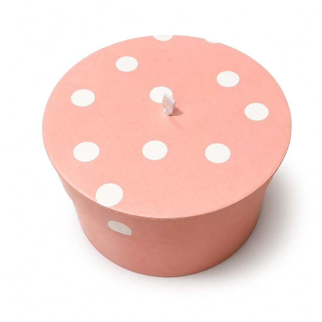 Round polka dot storage box, dusty pink - second-hand at Why Go Less