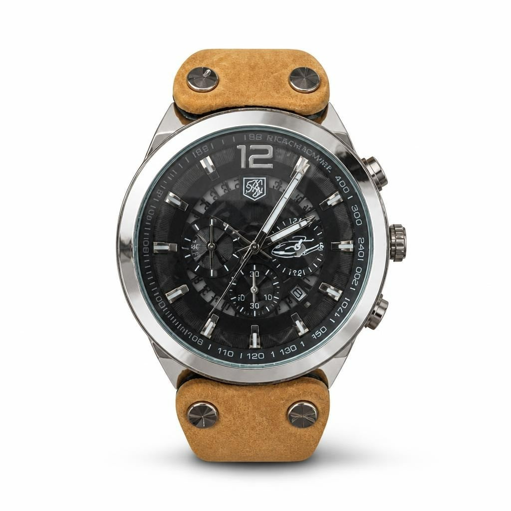 Tag Heuer style chronograph watch tan leather stra - second-hand at Why Go Less