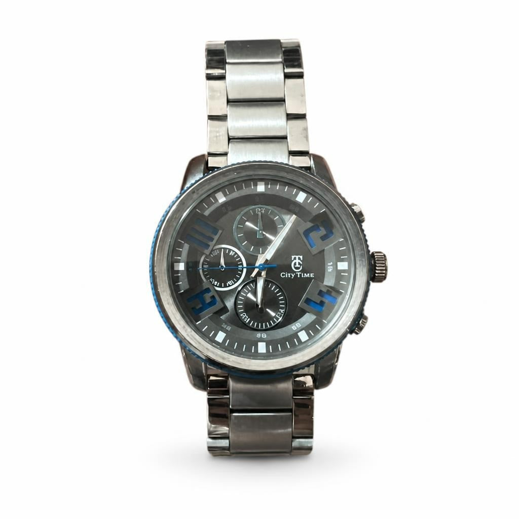 City Time chronograph silver-tone men's watch - second-hand at Why Go Less